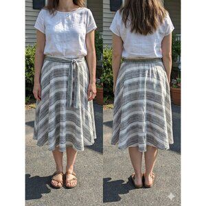 Flint & Moss Petite Large Gray White Striped A-Line Skirt Cotton Linen Midi